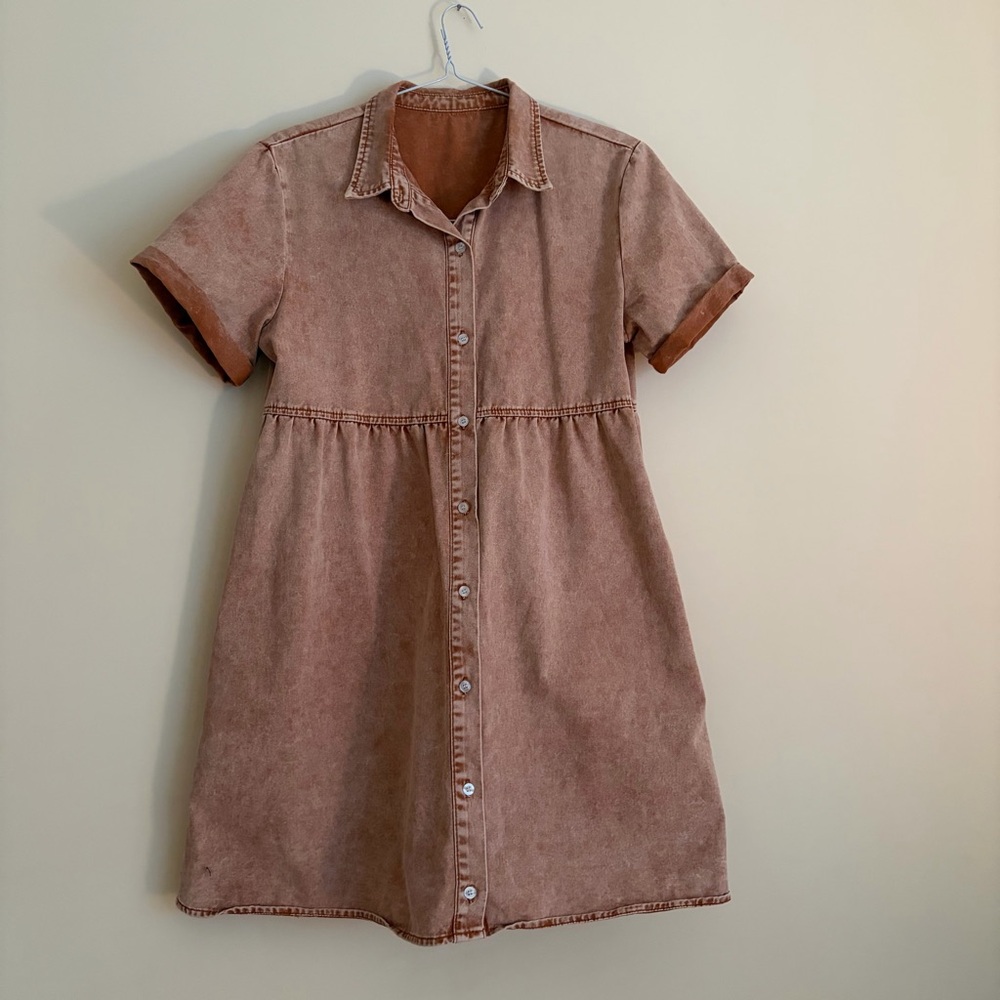Rust Coloured Baby Doll Button Up Denim Dress Size M